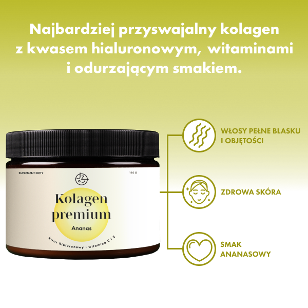 Kolagen premium z kwasem hialuronowym i witaminą C i E (smak ananasowy)